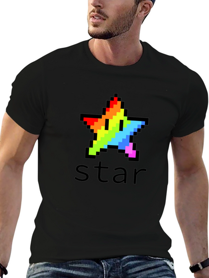 Rainbow Pixel Star Black T-Shirt