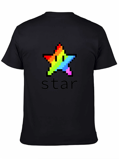 Rainbow Pixel Star Black T-Shirt