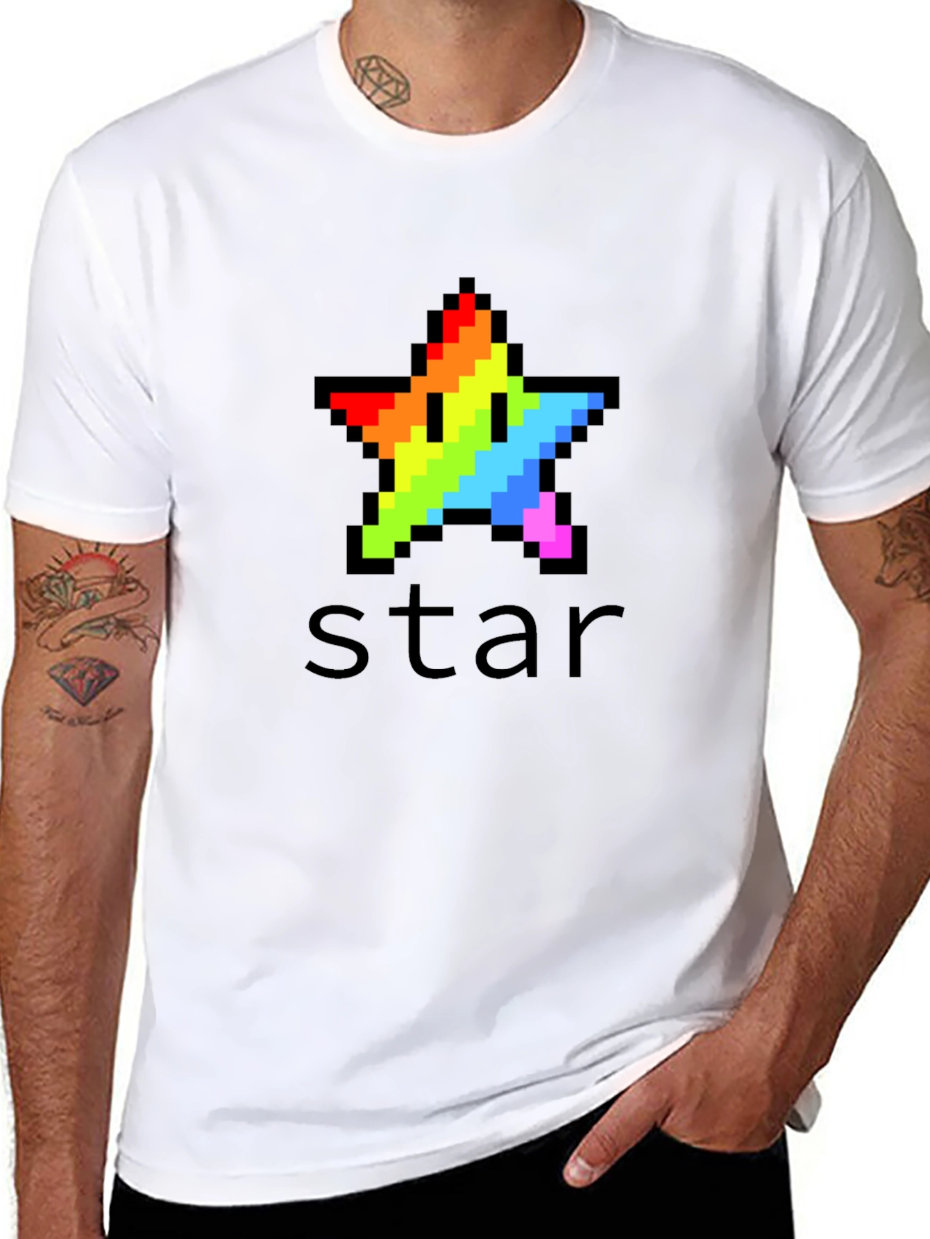 Rainbow Pixel Star Black T-Shirt