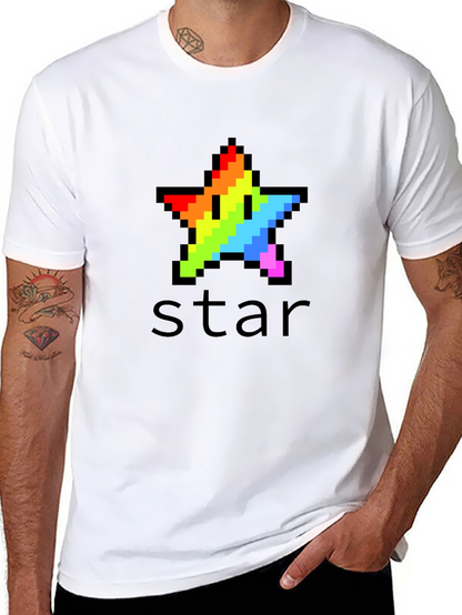 Rainbow Pixel Star Black T-Shirt