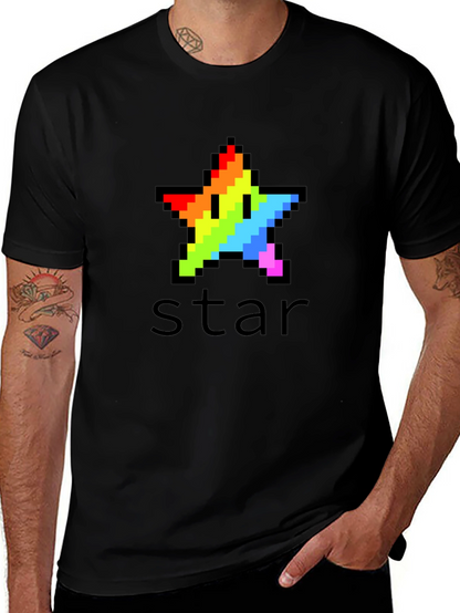 Rainbow Pixel Star Black T-Shirt