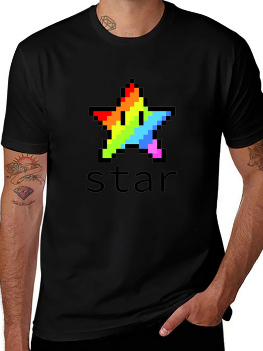 Rainbow Pixel Star Black T-Shirt