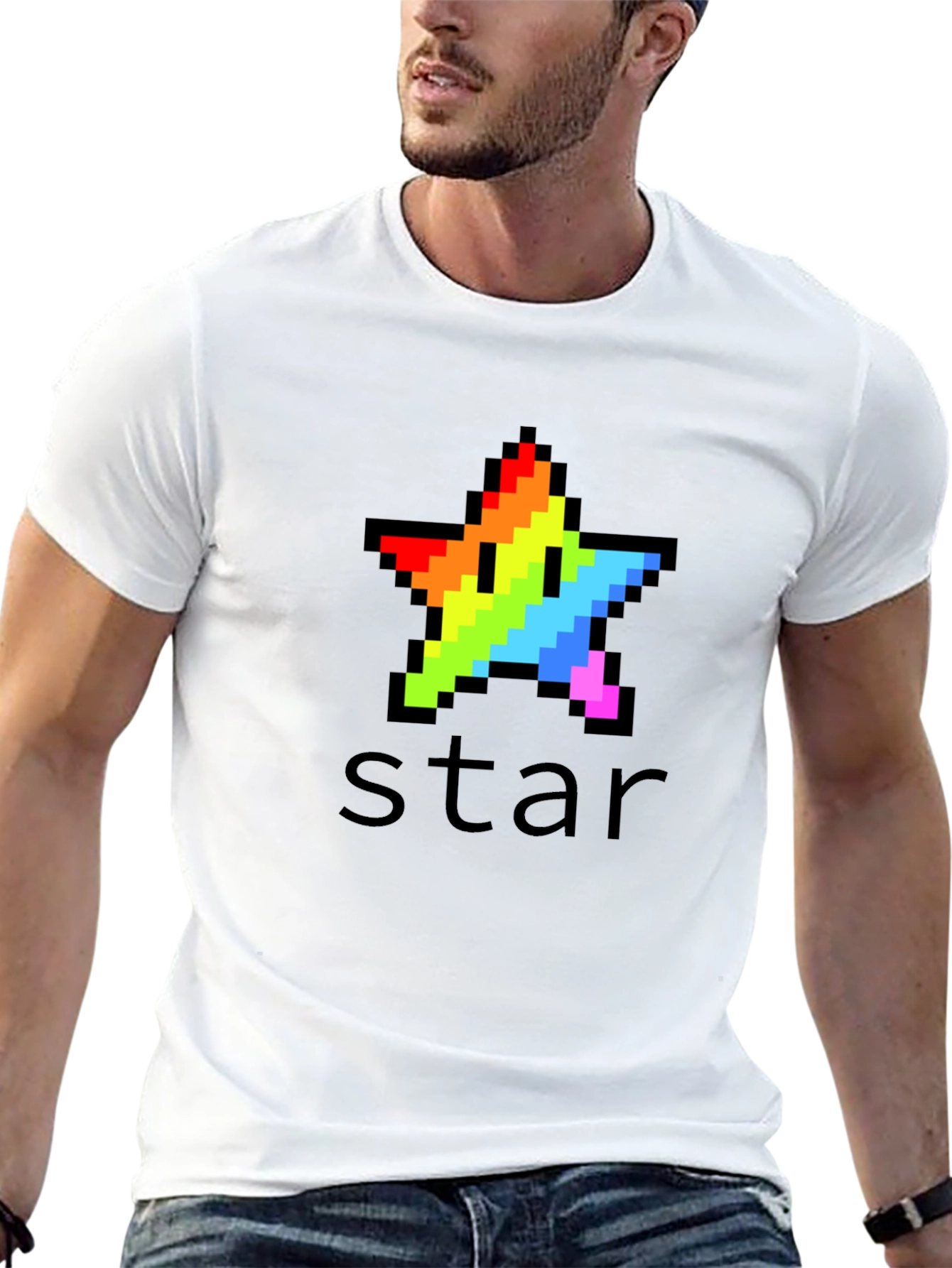 Rainbow Pixel Star Black T-Shirt