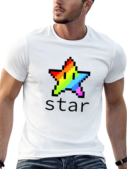 Rainbow Pixel Star Black T-Shirt