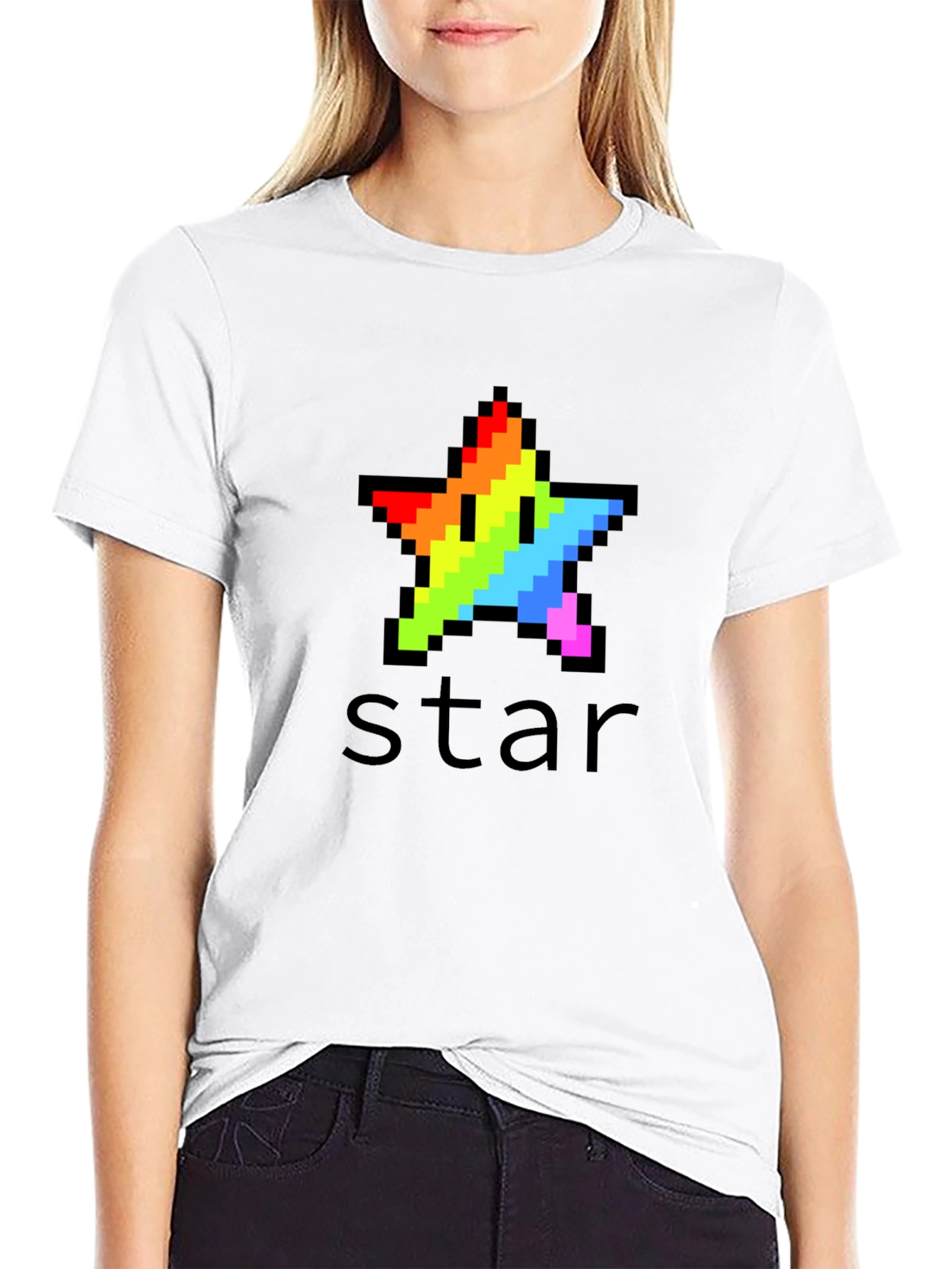 Rainbow Pixel Star Black T-Shirt