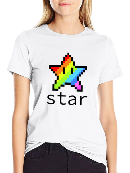 Rainbow Pixel Star Black T-Shirt