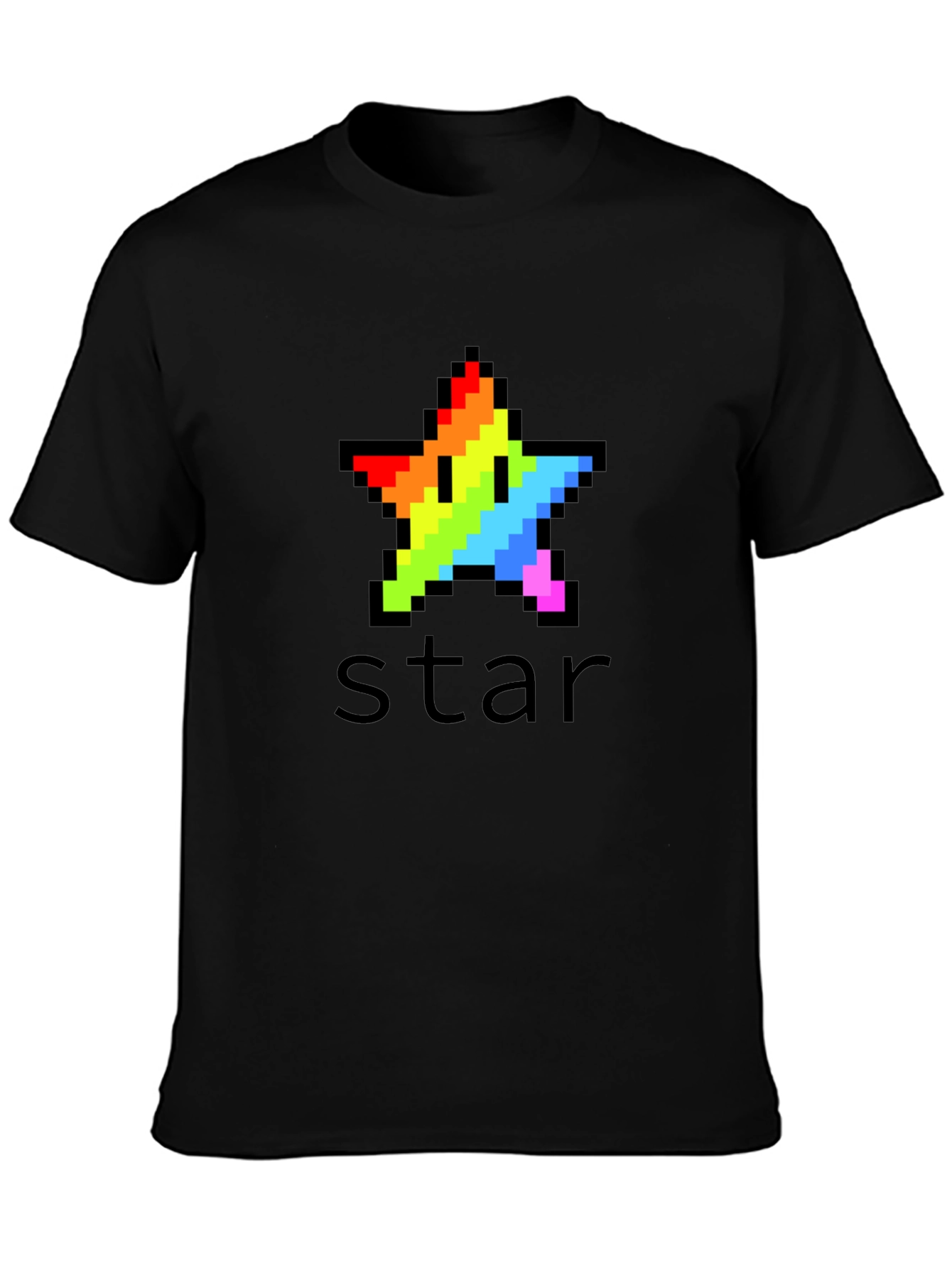 Rainbow Pixel Star Black T-Shirt