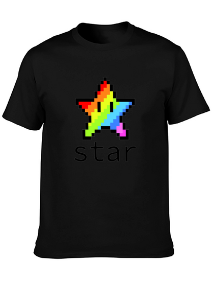 Rainbow Pixel Star Black T-Shirt