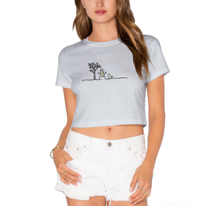 Minimalist Sketch Snowman Puppy Christmas Crop Top