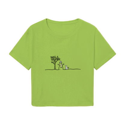 Minimalist Sketch Snowman Puppy Christmas Crop Top