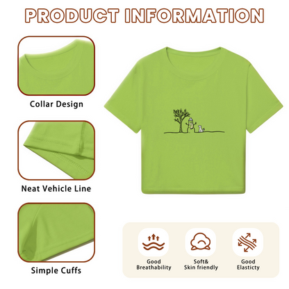 Minimalist Sketch Snowman Puppy Christmas Crop Top