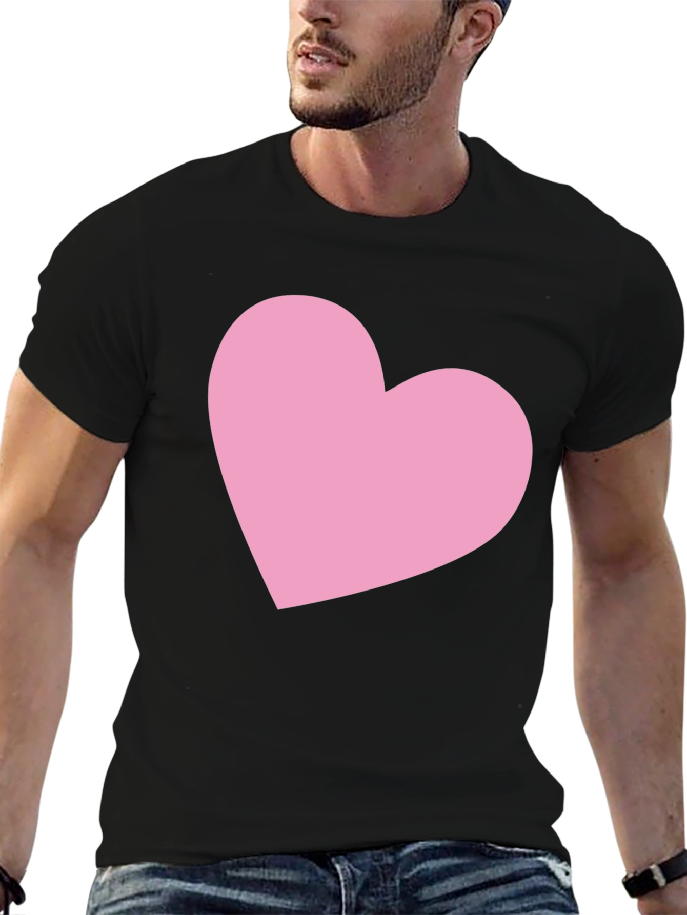 Black T-Shirt with Pink Heart Graphic