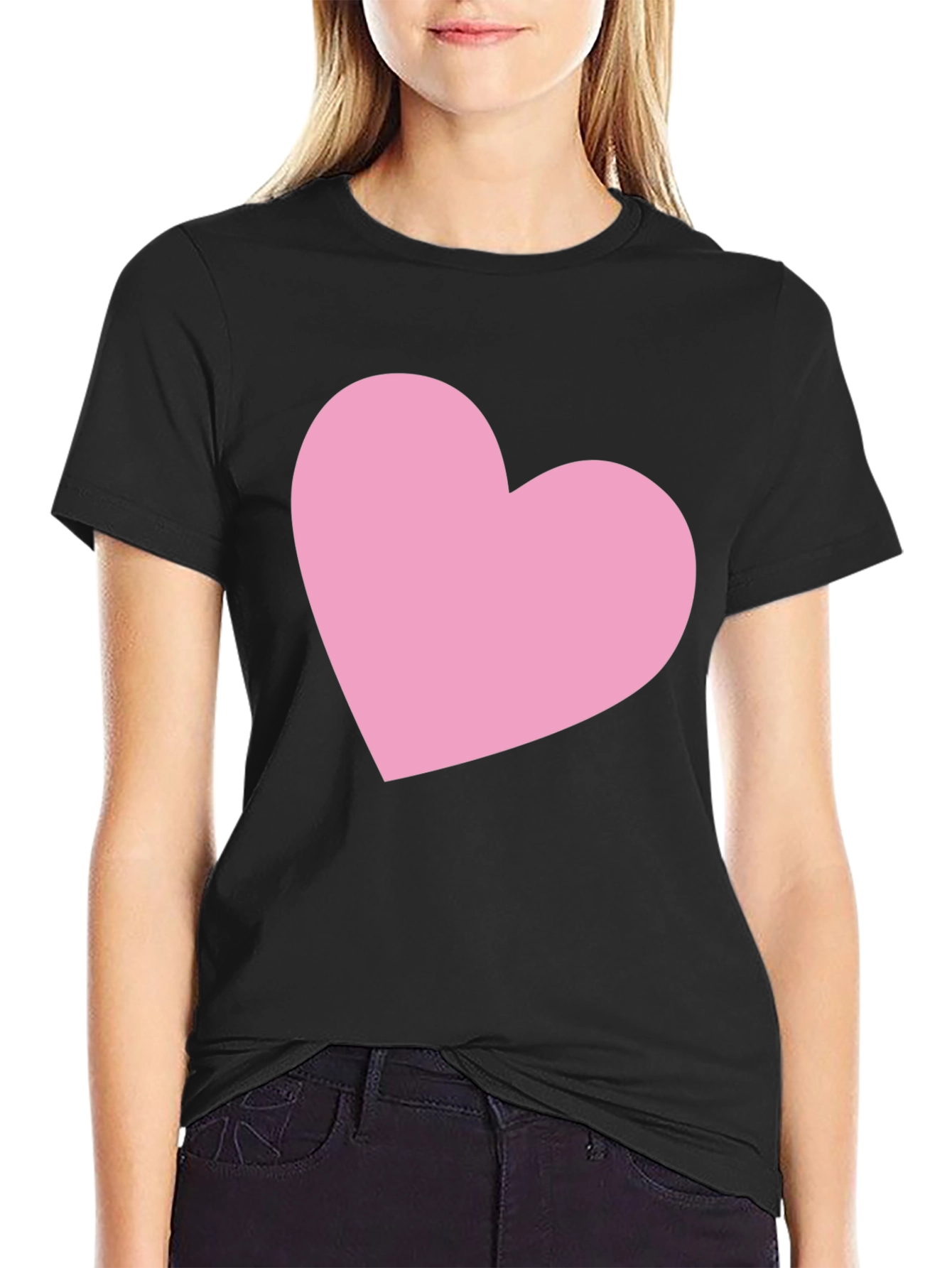 Black T-Shirt with Pink Heart Graphic
