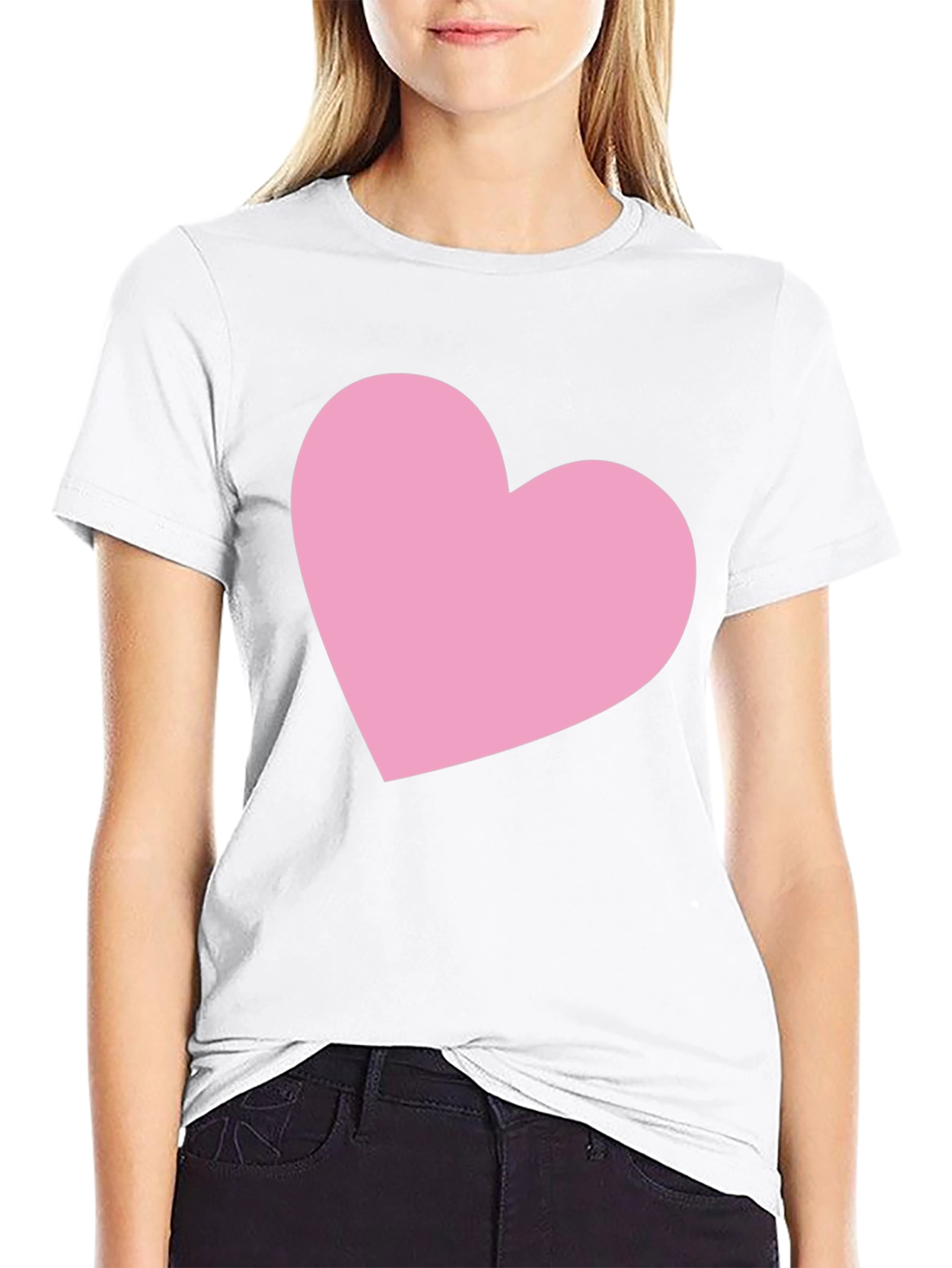 Black T-Shirt with Pink Heart Graphic