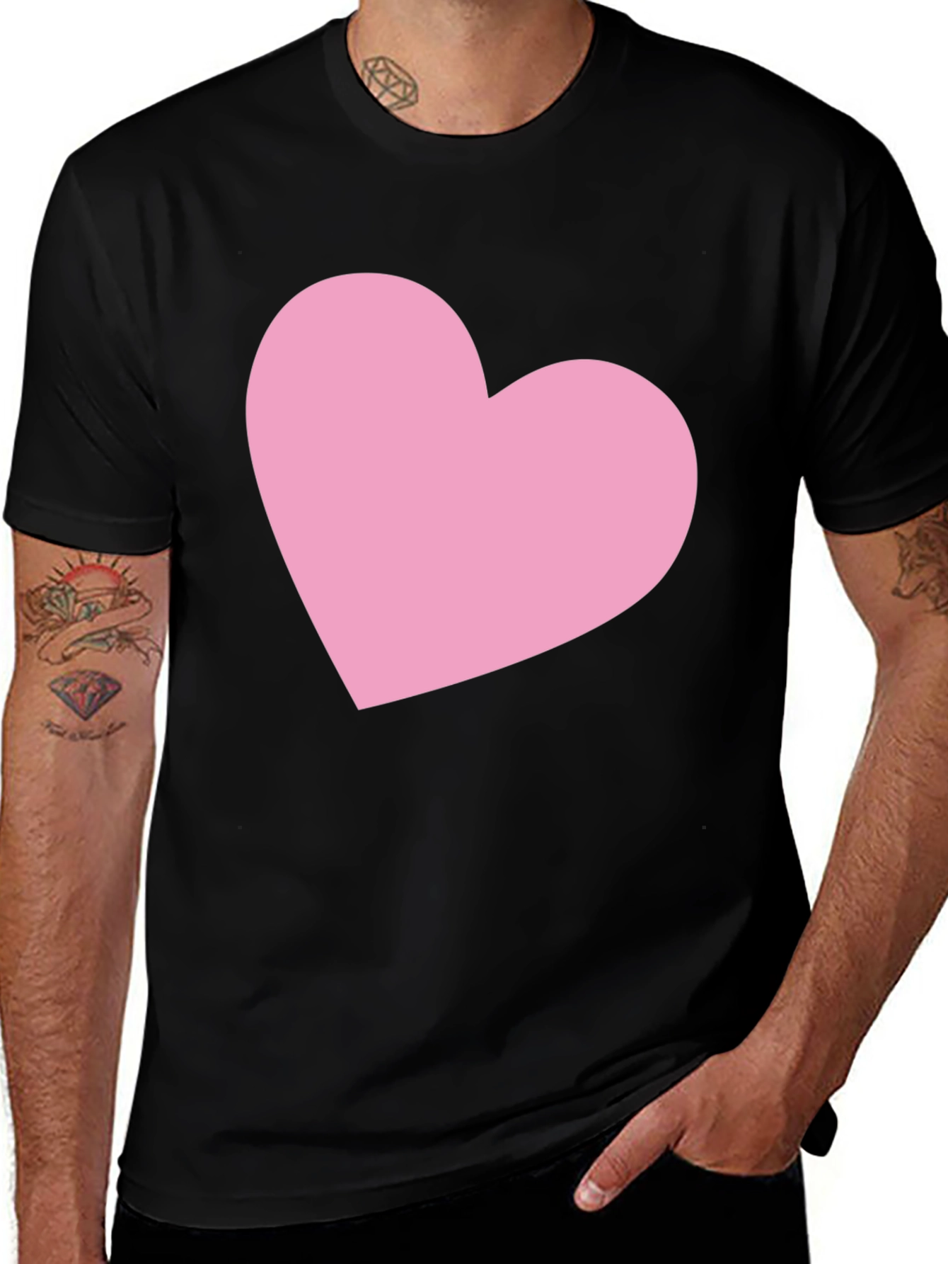 Black T-Shirt with Pink Heart Graphic