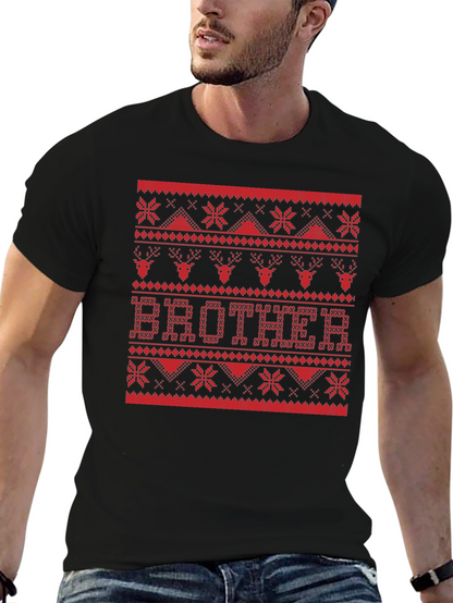 Brother Ugly Christmas Sweater Style Graphic T-Shirt