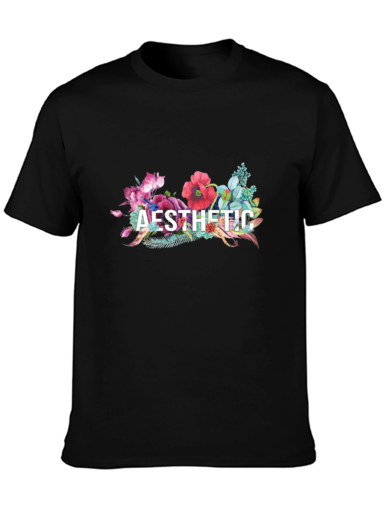 Aesthetic Floral Graphic Tee - Black