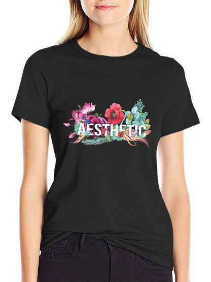 Aesthetic Floral Graphic Tee - Black