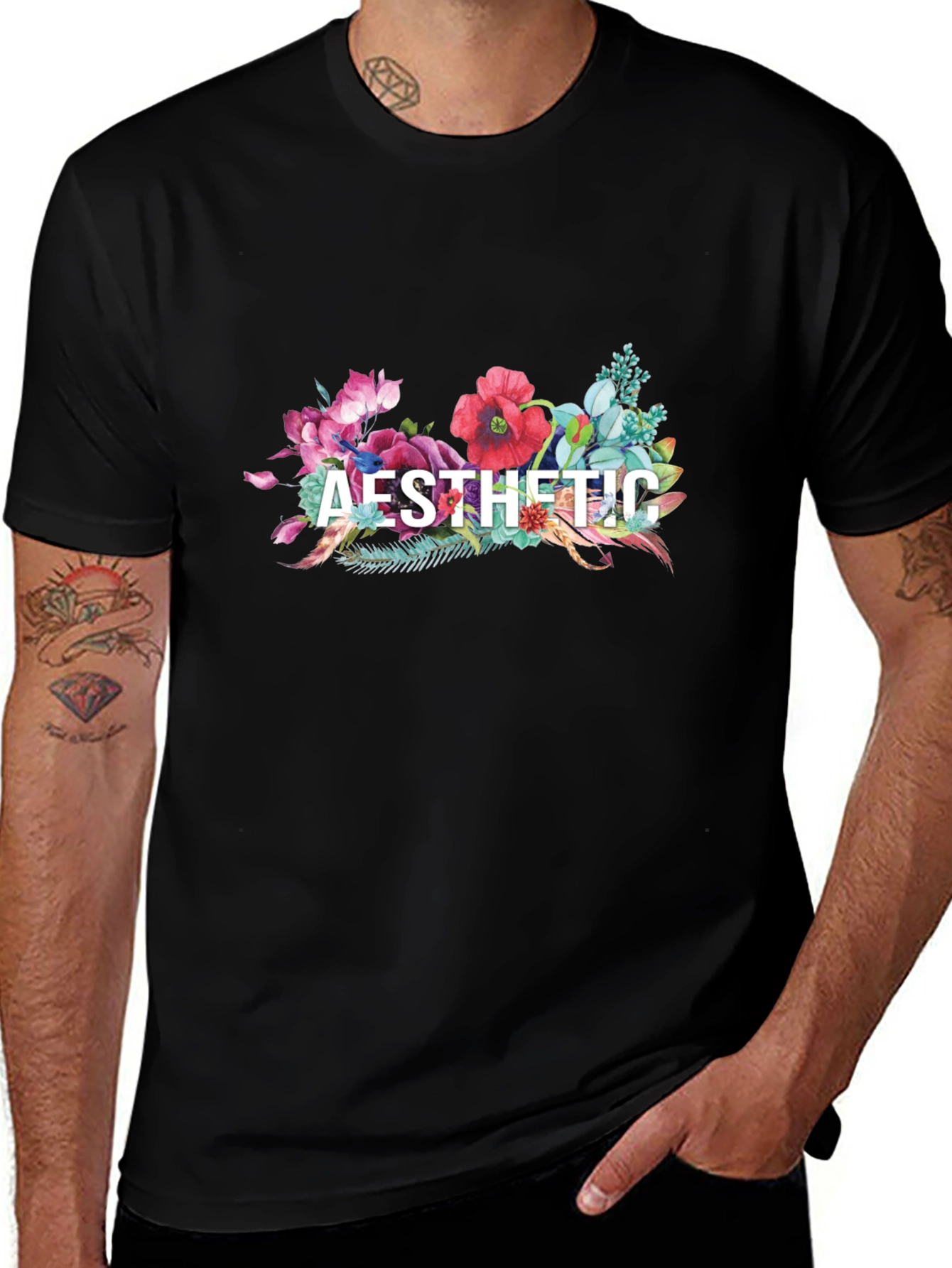 Aesthetic Floral Graphic Tee - Black