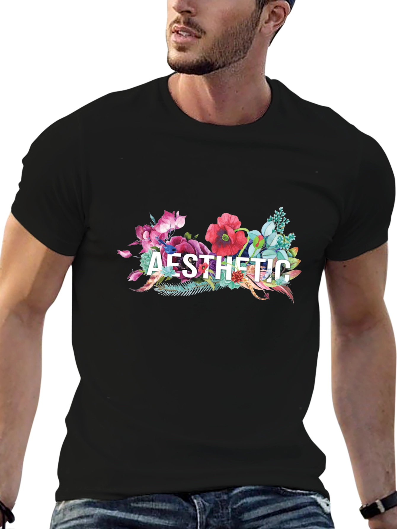 Aesthetic Floral Graphic Tee - Black