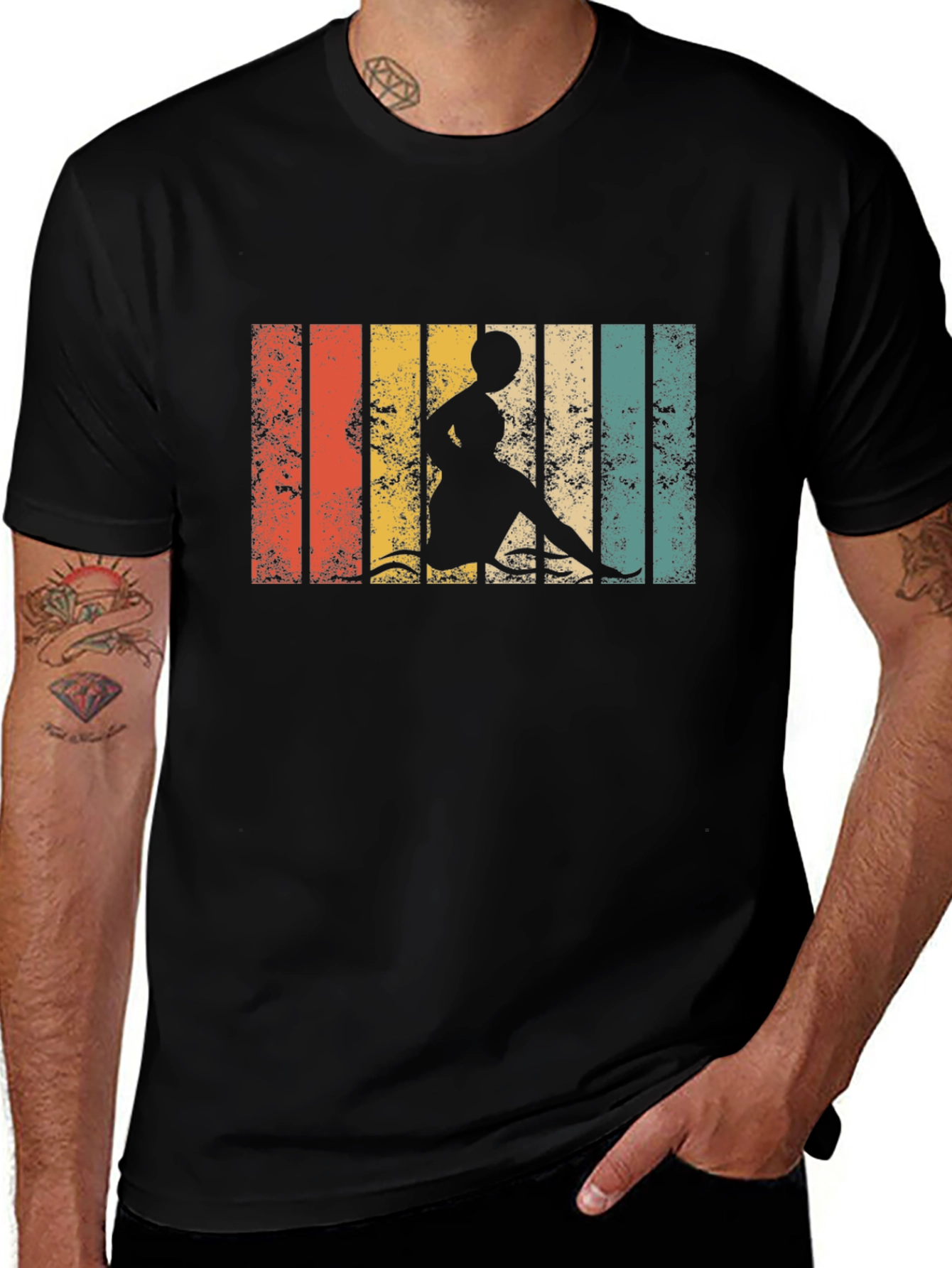 Retro Striped Woman Kayaking T-Shirt