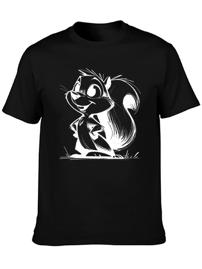 Squirrel Cartoon Graphic Black T-Shirt