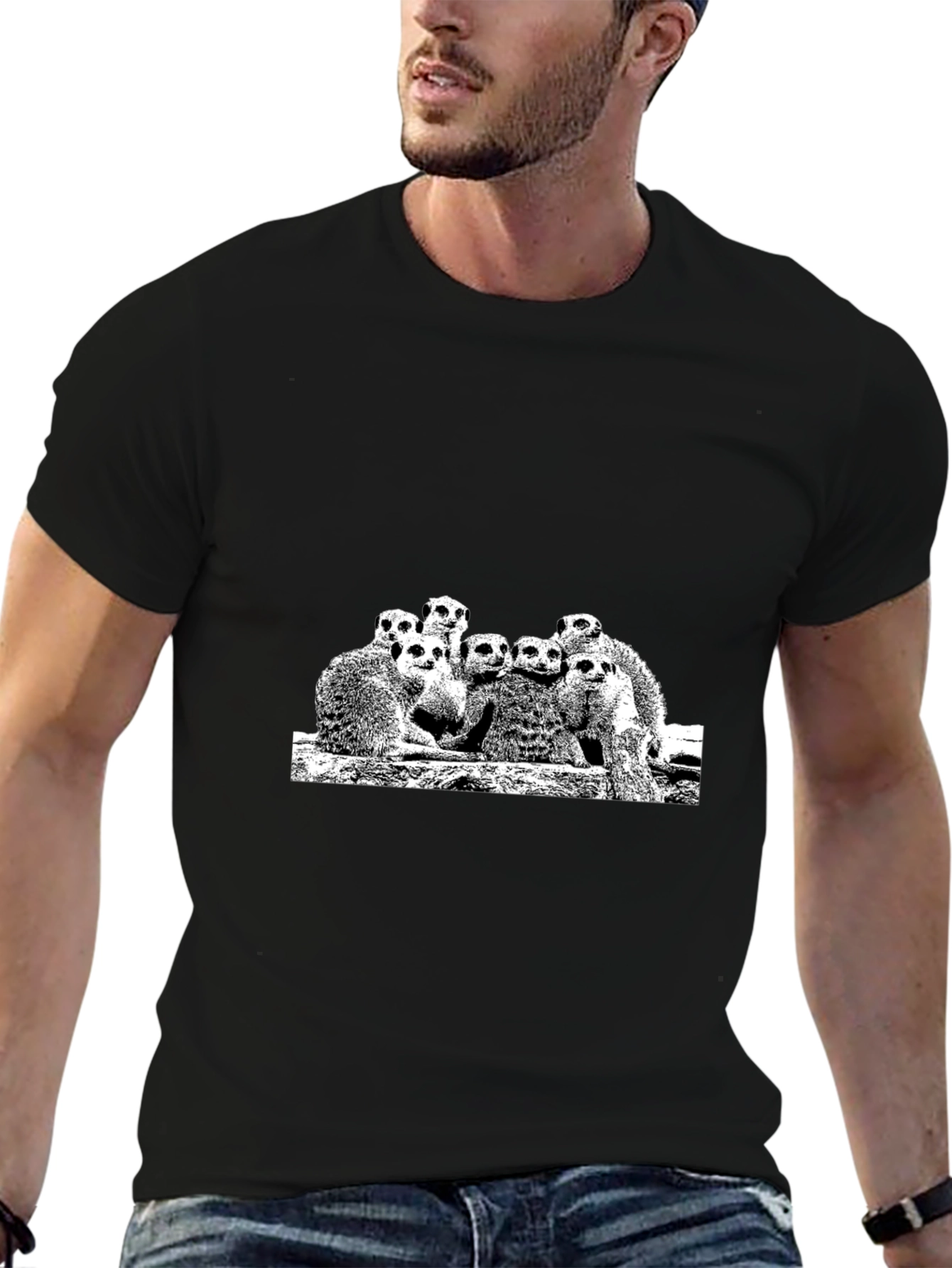 Meerkat Family Graphic Black Tee