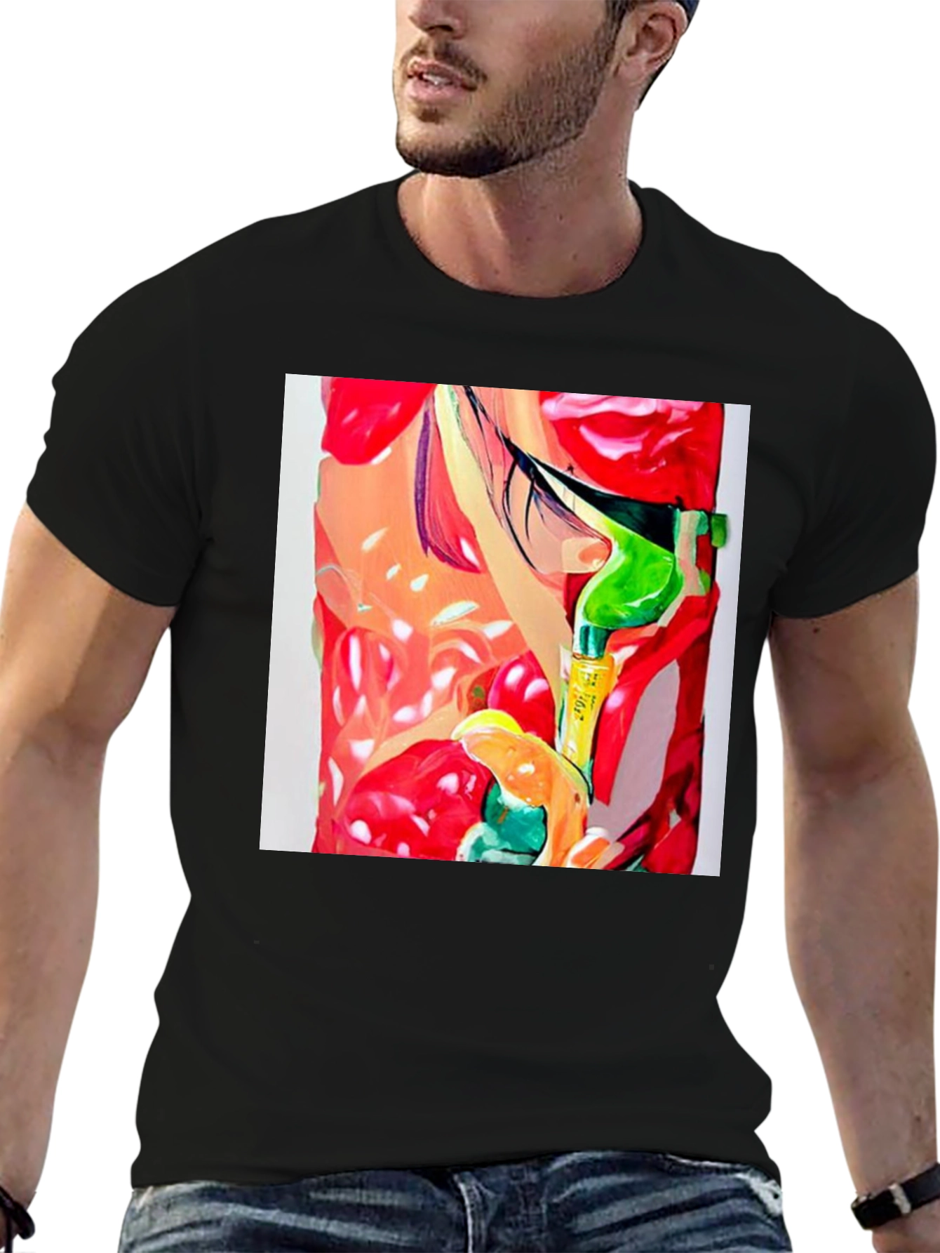 Abstract Print Mens Black T-Shirt