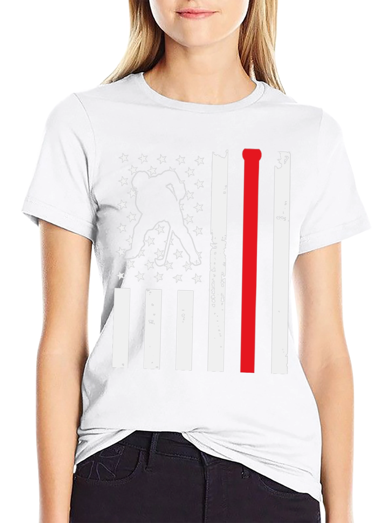 Hockey USA Flag T-Shirt: Red Line Support