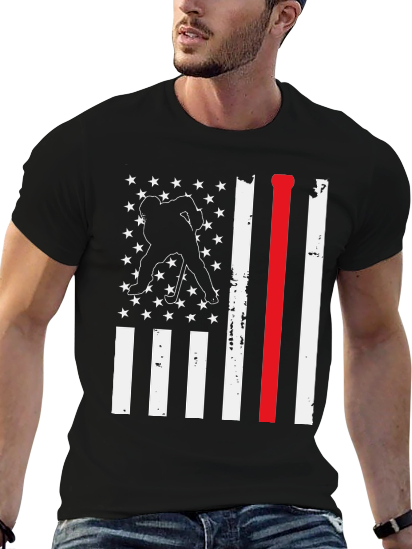 Hockey USA Flag T-Shirt: Red Line Support