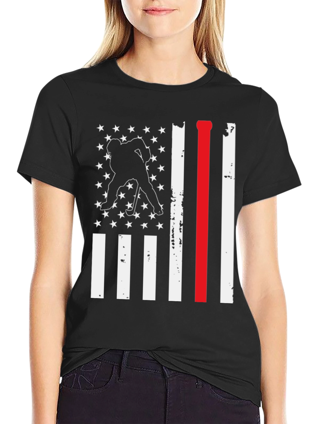 Hockey USA Flag T-Shirt: Red Line Support