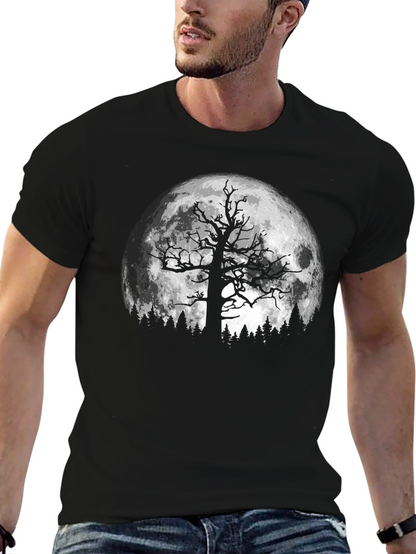 Spooky Tree & Moon Graphic Black T-Shirt