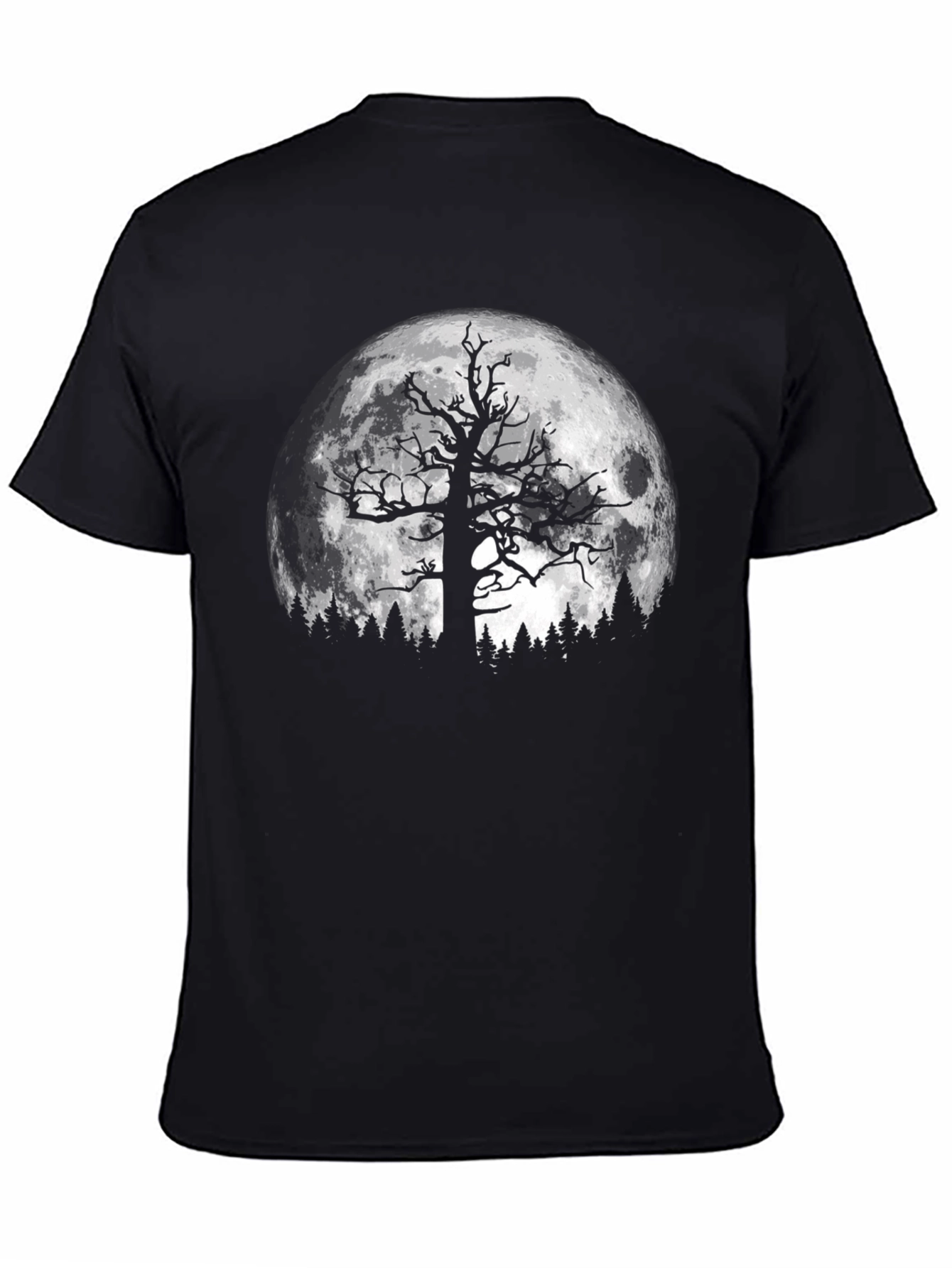 Spooky Tree & Moon Graphic Black T-Shirt