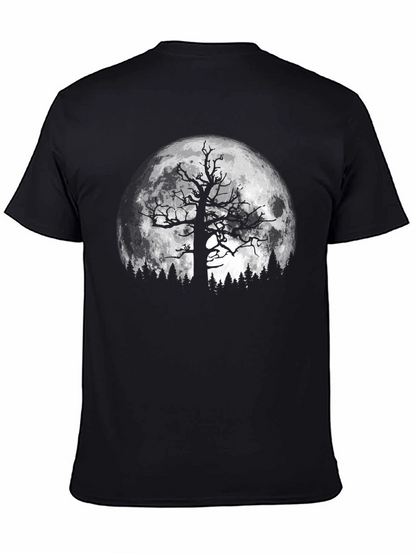 Spooky Tree & Moon Graphic Black T-Shirt