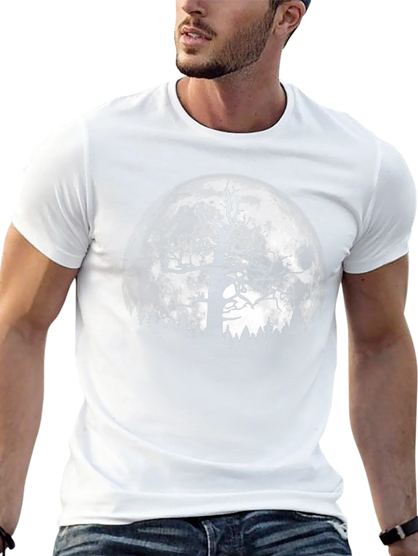 Spooky Tree & Moon Graphic Black T-Shirt