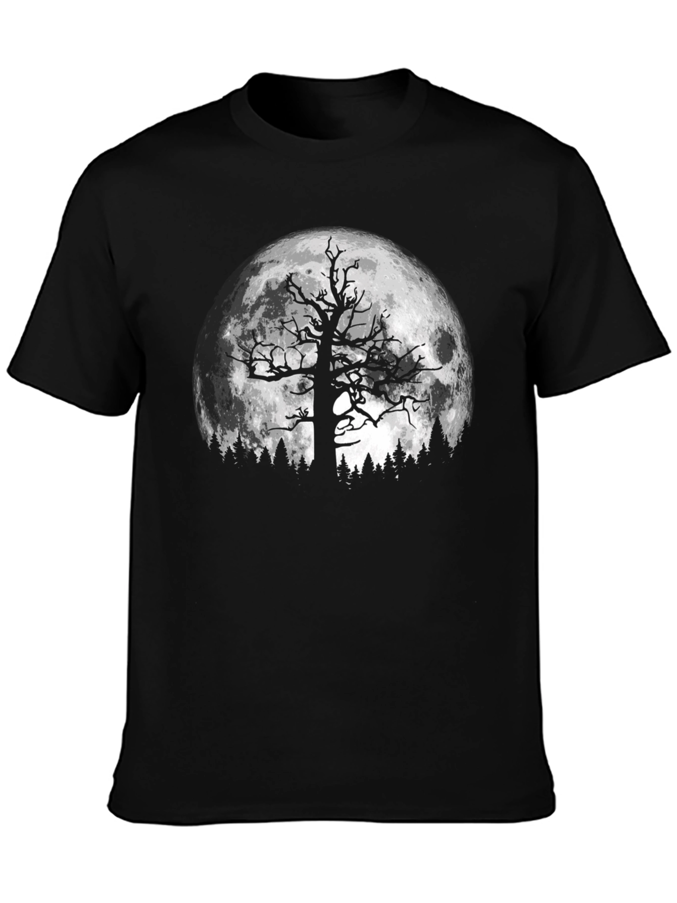 Spooky Tree & Moon Graphic Black T-Shirt