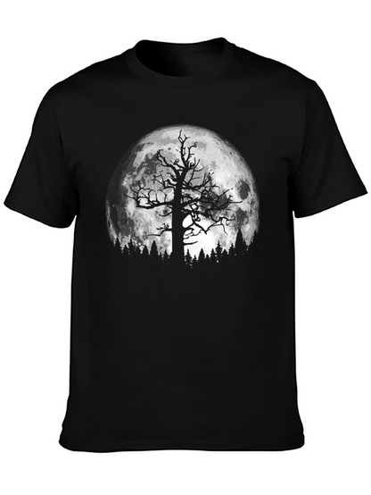 Spooky Tree & Moon Graphic Black T-Shirt