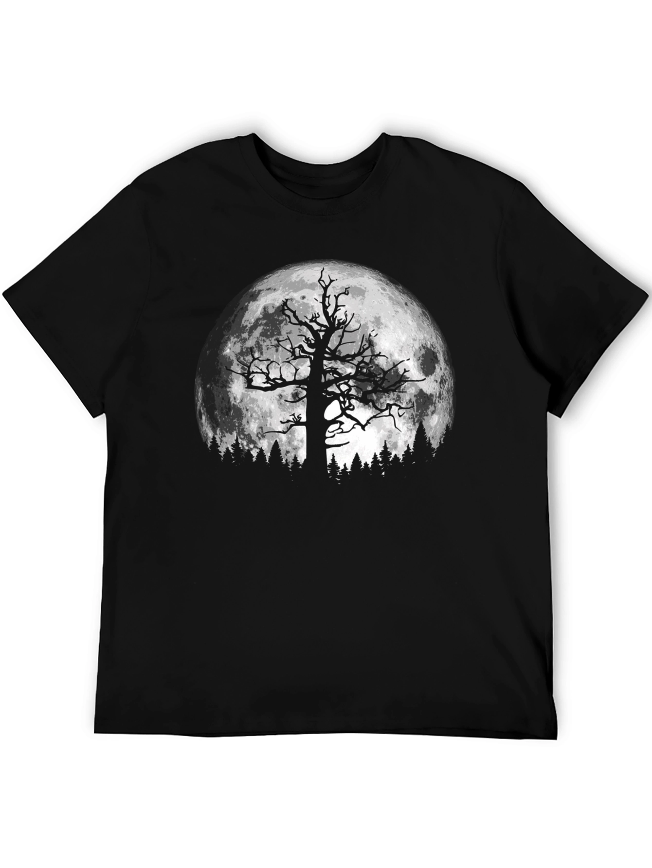 Spooky Tree & Moon Graphic Black T-Shirt