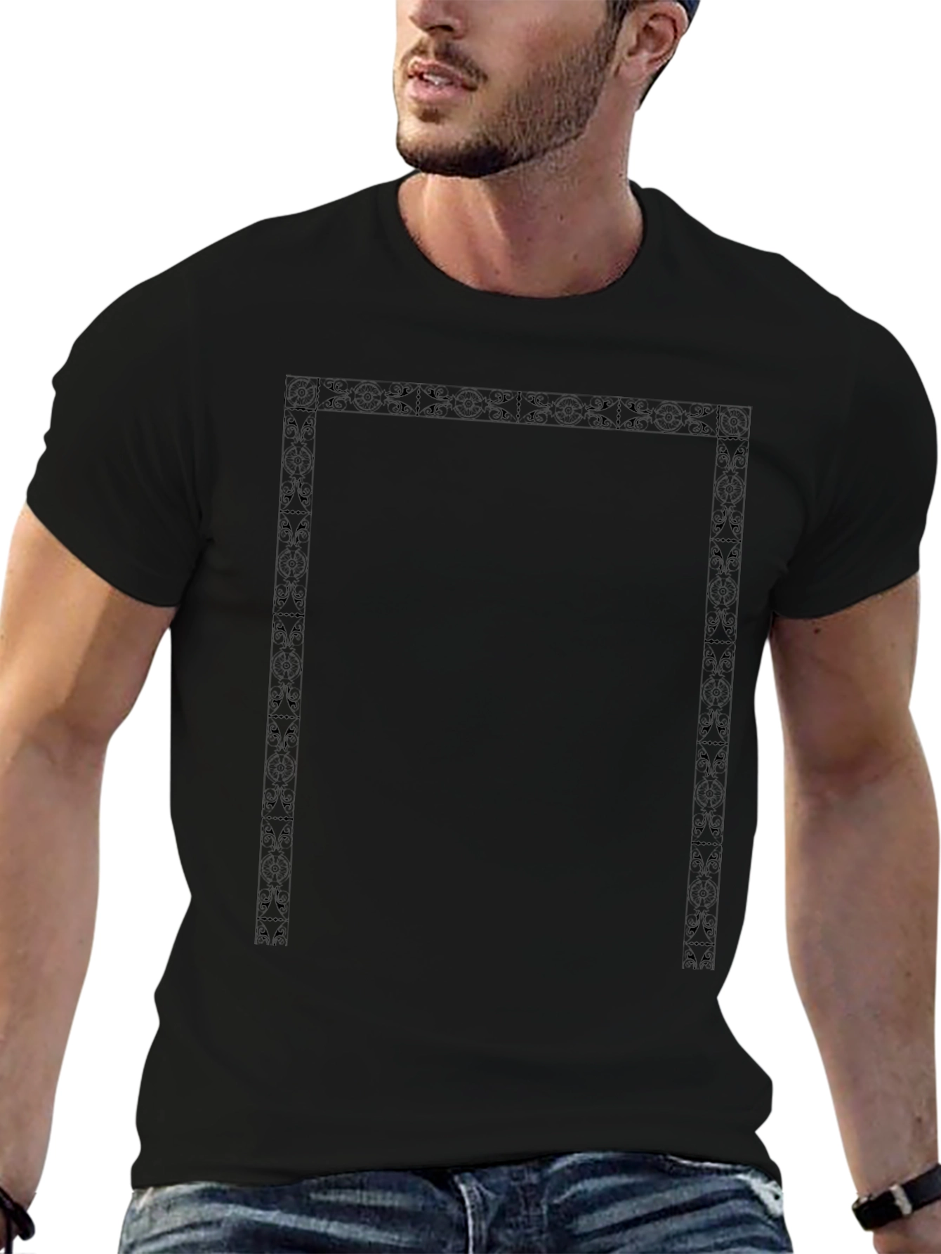 Geometric Print Black Crew Neck T-Shirt