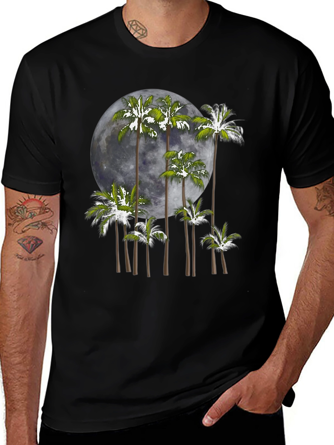 Palm Moon Graphic Tee - Mens Black T-Shirt