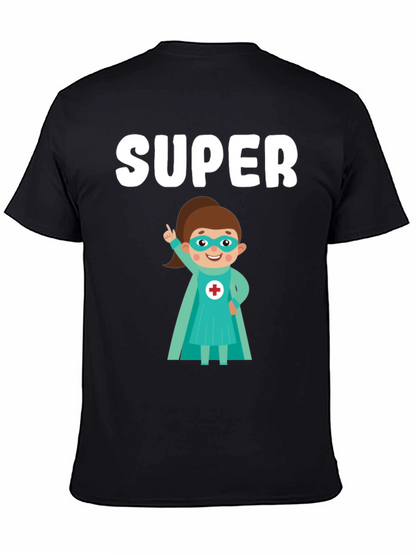 Super Nurse Cartoon T-Shirt - Black