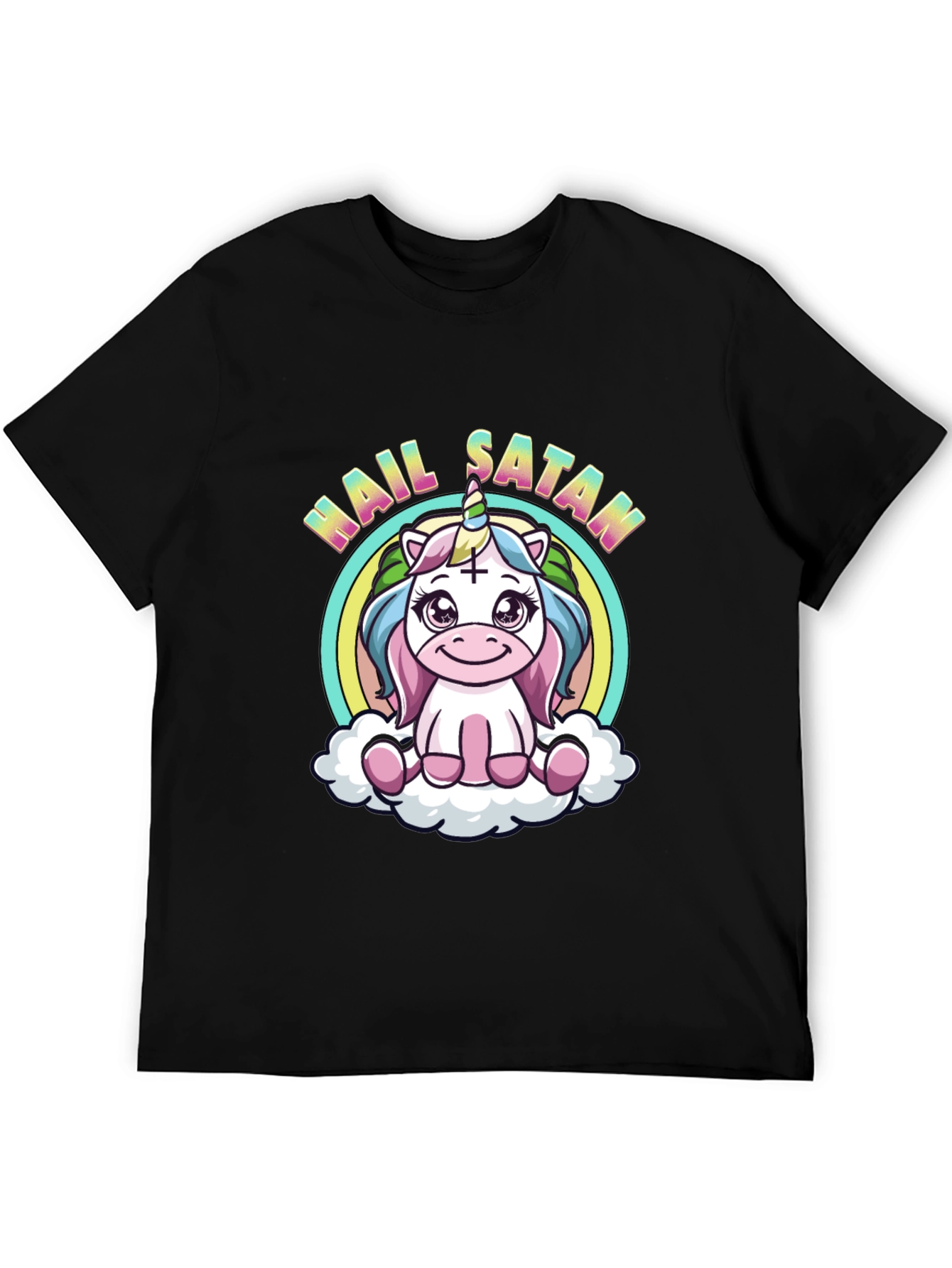 Hail Satan Unicorn Black T-Shirt