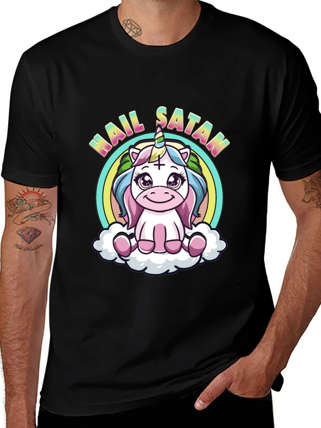 Hail Satan Unicorn Black T-Shirt