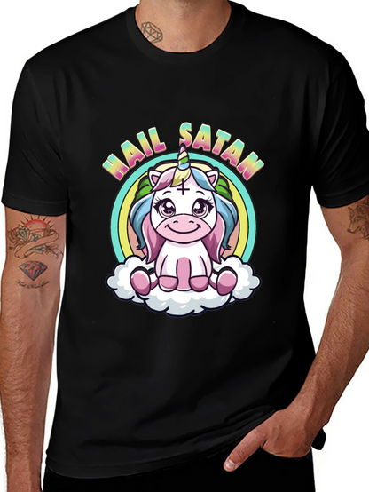 Hail Satan Unicorn Black T-Shirt