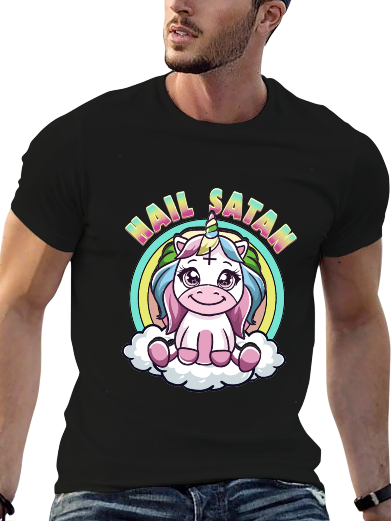 Hail Satan Unicorn Black T-Shirt
