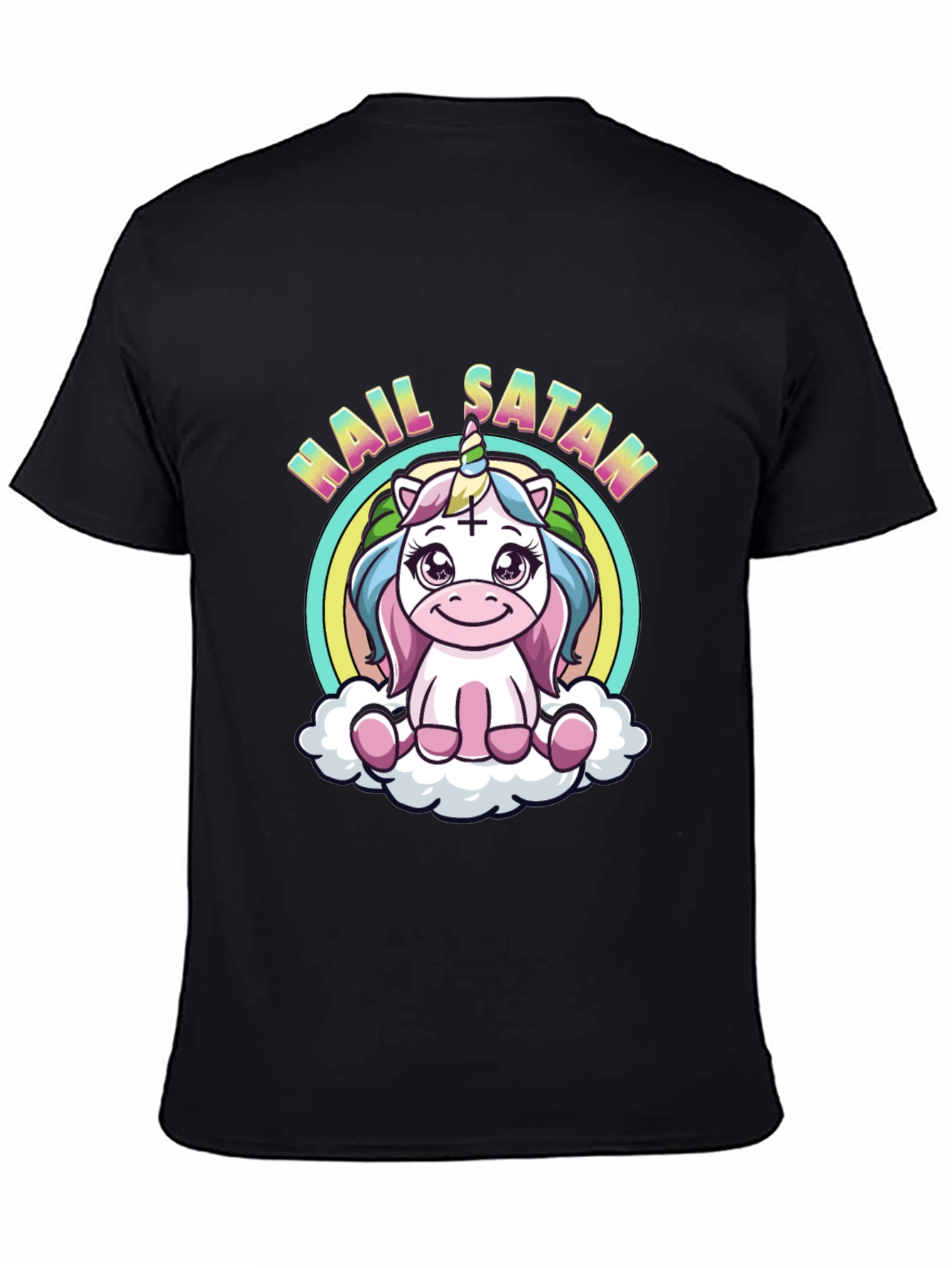 Hail Satan Unicorn Black T-Shirt