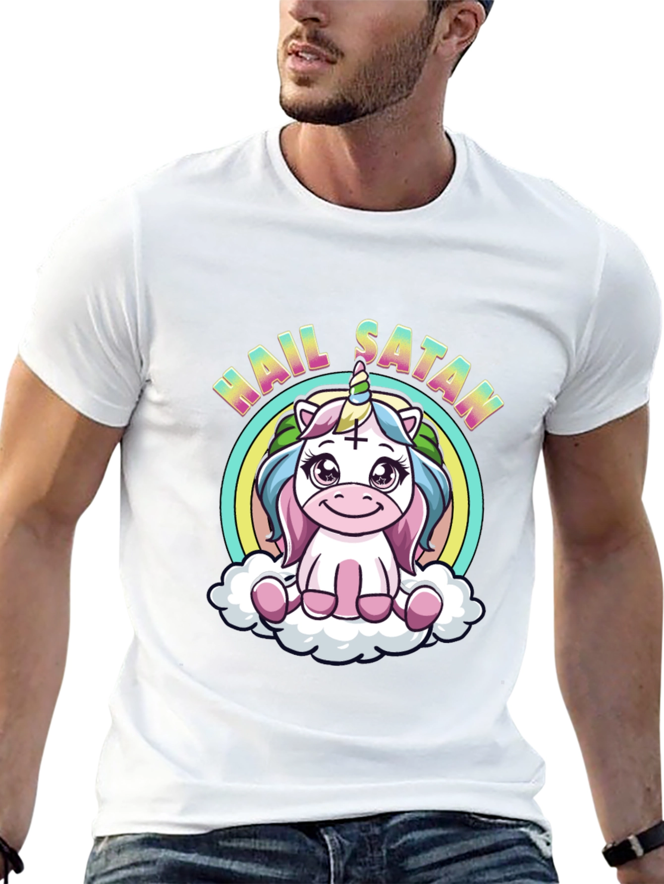 Hail Satan Unicorn Black T-Shirt