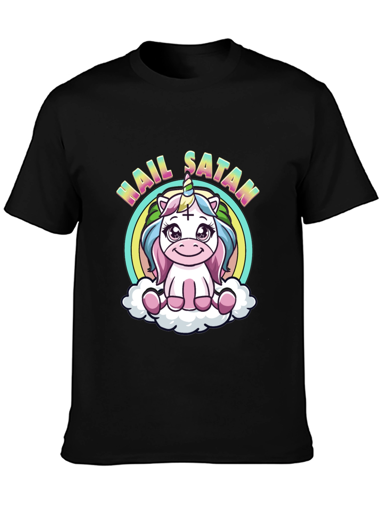 Hail Satan Unicorn Black T-Shirt