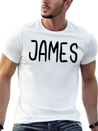 Mens Black Cotton T-Shirt with JAMES Print