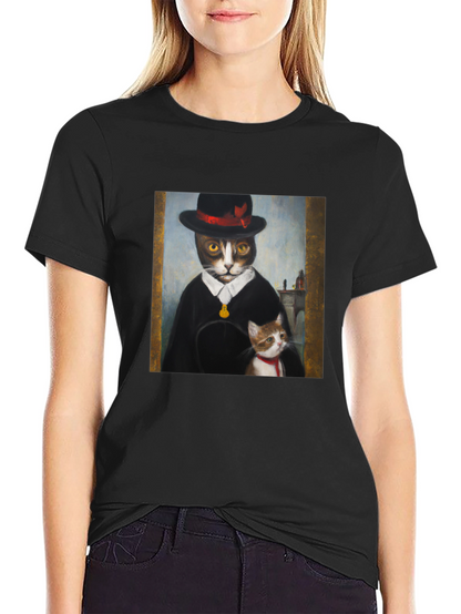 Dapper Cat Portrait T-Shirt - Unique Graphic Tee